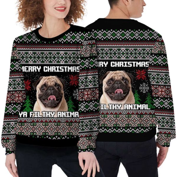 Merry Christmas Ya Filthy Animal Sweater – Custom Ugly Sweater for Dog Lovers
