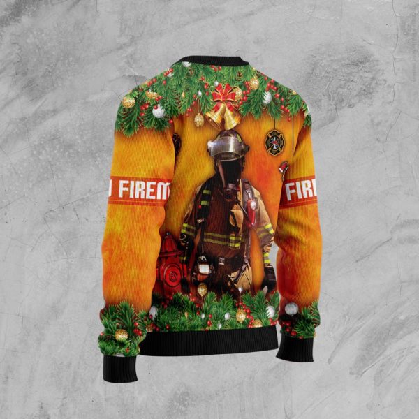 Merry Firemas Firefighter Bulldog Ugly Christmas Sweater