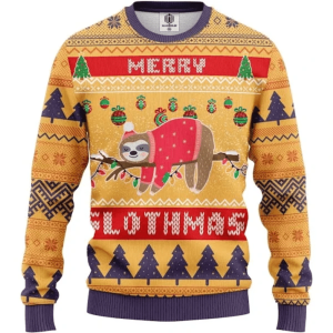 Merry Slothmas Yellow Ugly Christmas Sweater…