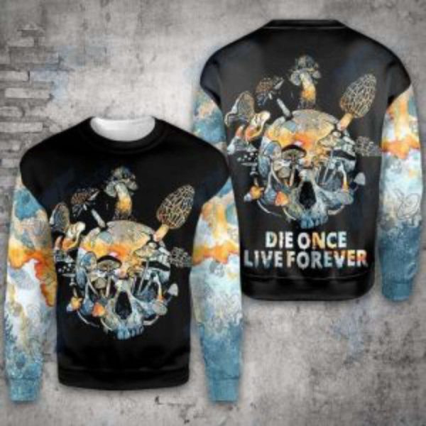 Mushroom Skull Ugly Christmas Sweater: Die Once Live Forever with All-Over Print Sweatshirt