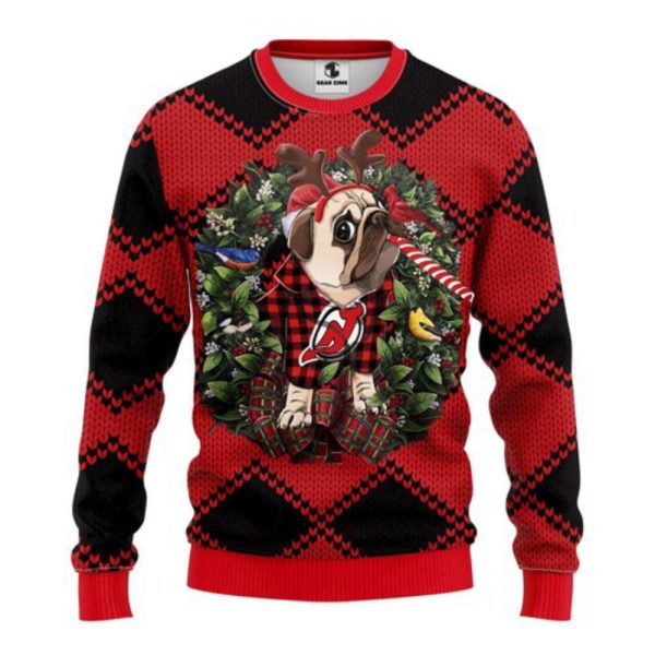 Nhl New Jersey Devils Pug Dog  Ugly Christmas Sweatshirt Christmas Gift