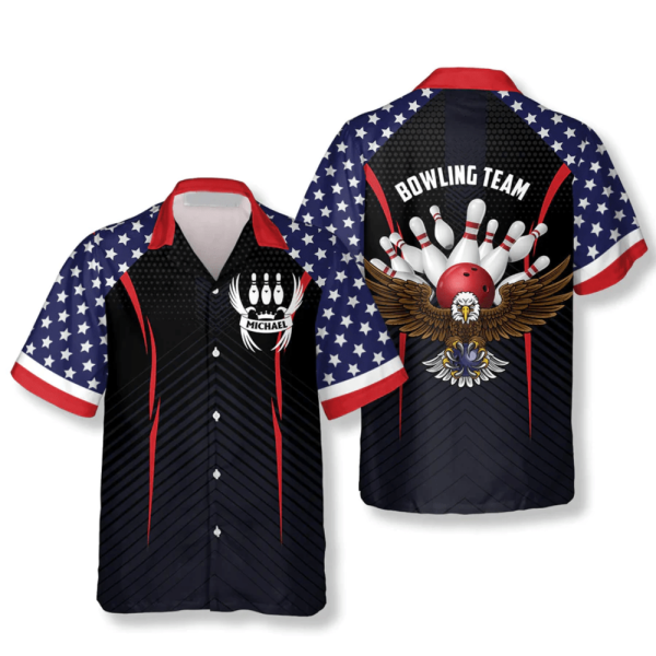 Patriotic American Flag Eagle Bowling Hawaiian Shirt Custom Design