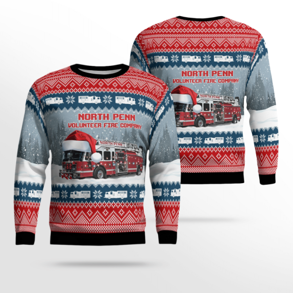 North Penn Volunteer Fire Co Ugly Christmas Sweater – Pennsylvania Festive Holiday Apparel