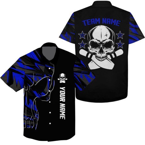 Personalized Bowling Hawaiian Shirts, Custom Name And Team Name Skull Bowling Hawaiian Shirt, Bowling Team Shirt For Friends, Family, Team