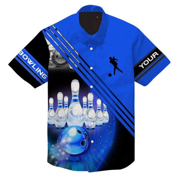 Custom Personalized Hawaiian Bowling Shirts – Name Bowling Ball & Pins – Perfect for Friends Family Bowling Team