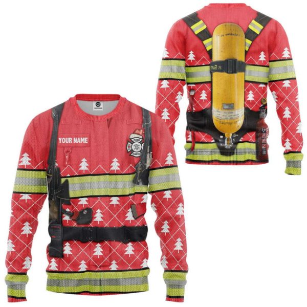 Personalized Custom Name 3D Firefighter Ugly Sweater