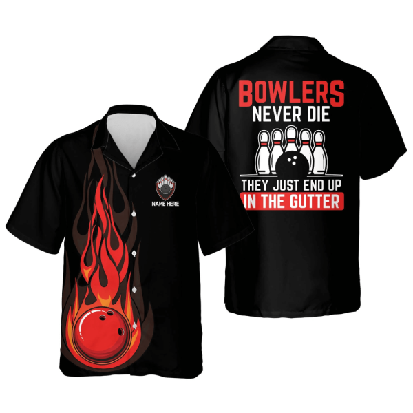 Custom Name Bowling Hawaiian Shirt: Gutter Flame Design for Men