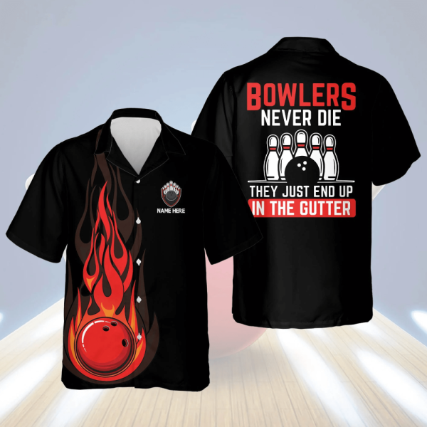 Custom Name Bowling Hawaiian Shirt: Gutter Flame Design for Men
