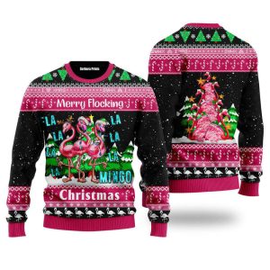 Pink Flamingo Christmas Ugly Christmas Sweater…