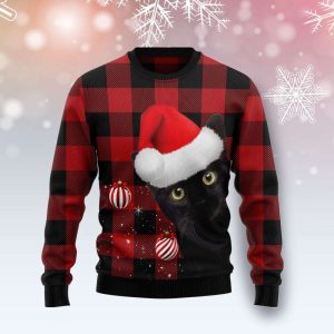 Plaid Pattern Black Cat Ugly Christmas…