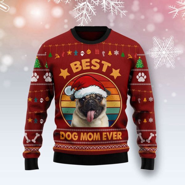 Pug Ugly Christmas Sweater: Best Dog Mom Ever – Festive & Fun Gift!