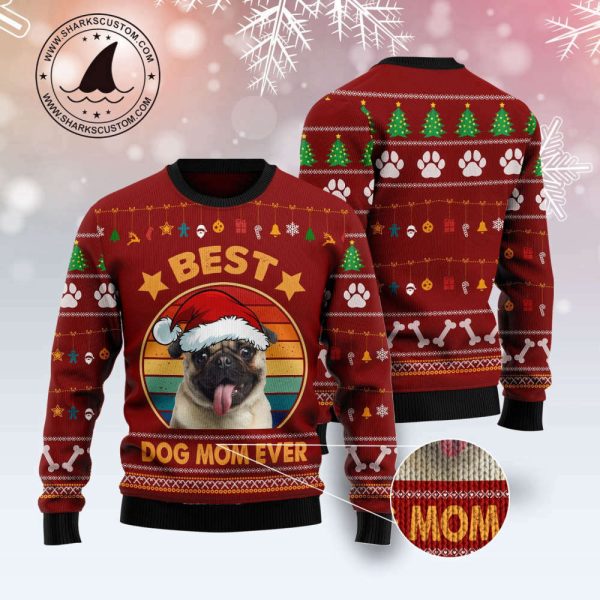 Pug Ugly Christmas Sweater: Best Dog Mom Ever – Festive & Fun Gift!