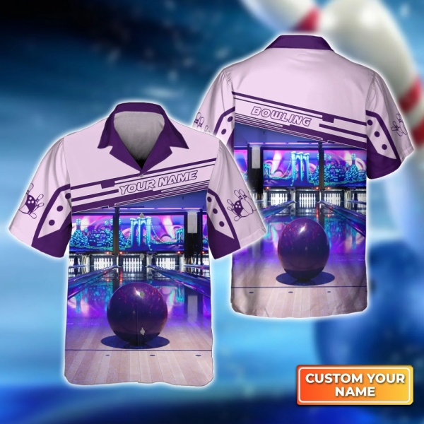 Purple Bowling Ball 3D Hawaiian Shirt Bowling Hawaiian Shirt For  Unisex Bowling Team shirt