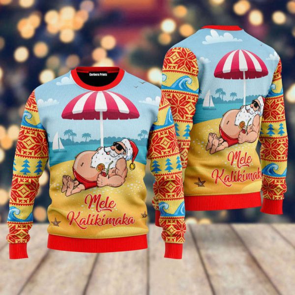 Santa Claus Mele Kalikimaka Beach Ugly Christmas Sweater Gift For Christmas