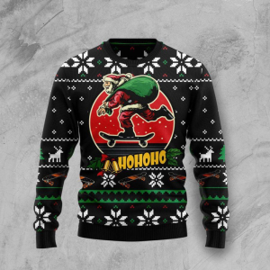 Santa Claus Skateboard Ugly Christmas Sweater…