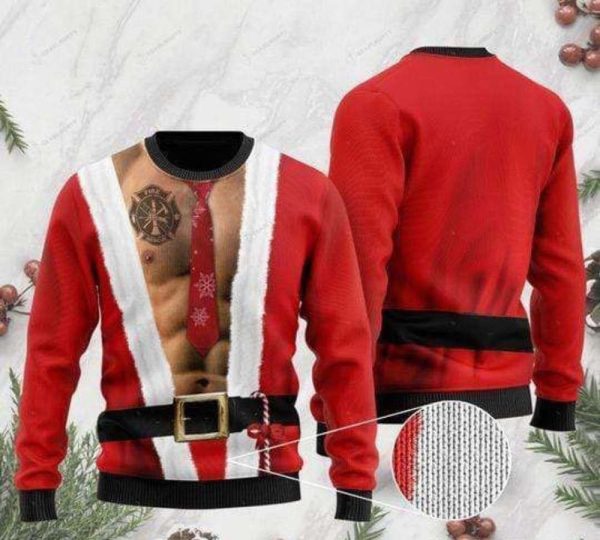 Santa Claws Body Ugly Christmas Sweater with Firefighter Tattoo: Festive and Bold!