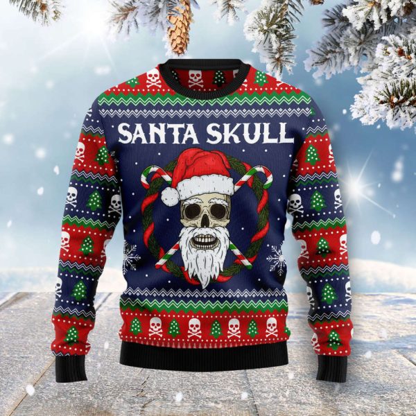 Get Festive with Santa Skull Ugly Christmas Sweater – All Over Print Sweatshirt