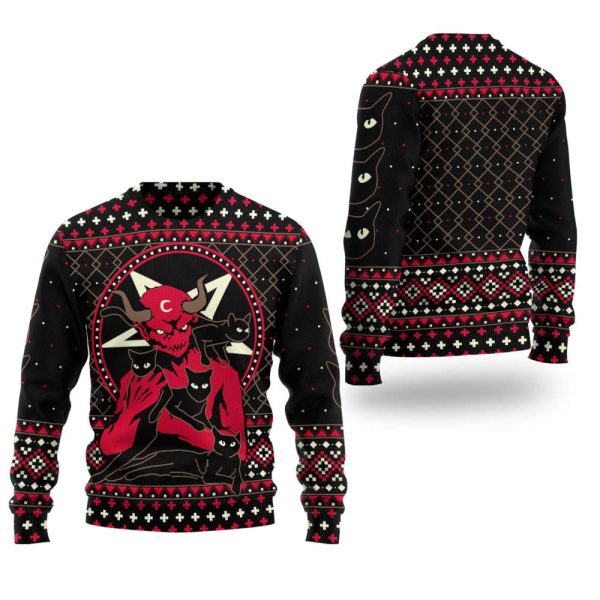 Satanic Satan Black Cat Ugly Christmas Sweater, Christmass Gift