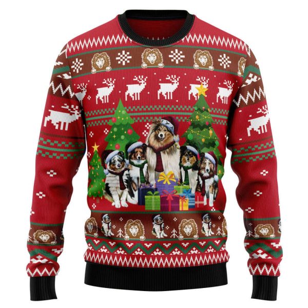 Shetland Sheepdogs Family Snow Ugly Christmas Sweater: Festive and Adorable Holiday Apparel