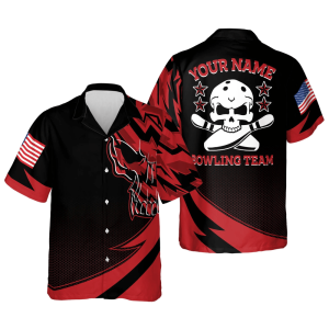 Skull Flag Hawaiian Bowling Shirt –…