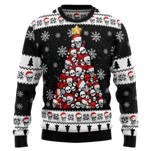 Skull Pine Tree Ugly Christmas Sweater:…