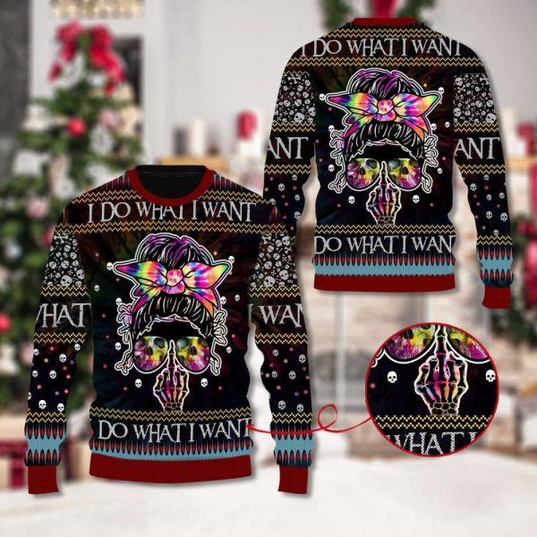 Skull Ugly Christmas Sweater – All Over Print Sweatshirt I Do What I Want