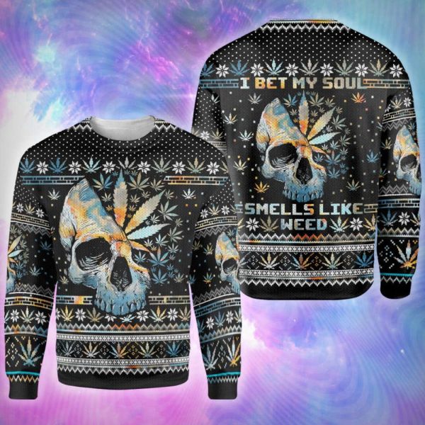 Skull Weed Unisex Ugly Christmas Sweater – All Over Print Sweatshirt