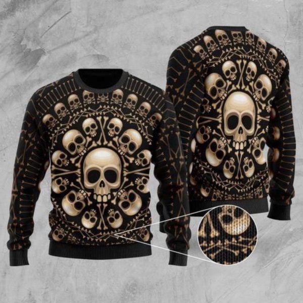 Spooktacular Skull Pattern Ugly Christmas Sweater – Festive & Unique Holiday Attire