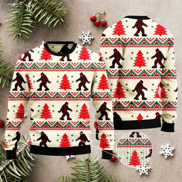 Stylish Bigfoot Ugly Christmas Sweater – Knit Wool Holiday Sweater- Gift for Christmas