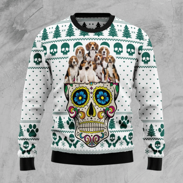 Sugar Skull Beagles Ugly Christmas Sweater – All Over Print Sweatshirt