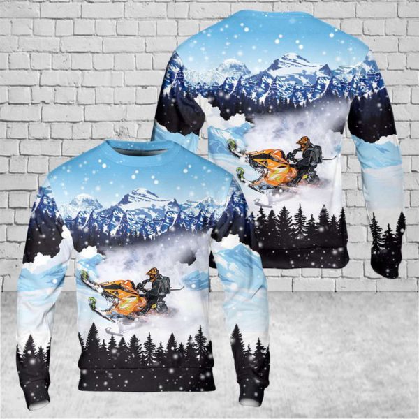 Rev up your holiday spirit with the US Arctic Cat Snowmobiles Riot X Christmas Sweater 3D