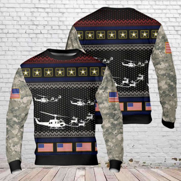 US Army Bell UH-1 Huey Christmas Sweater 3D – Perfect Holiday Gift!