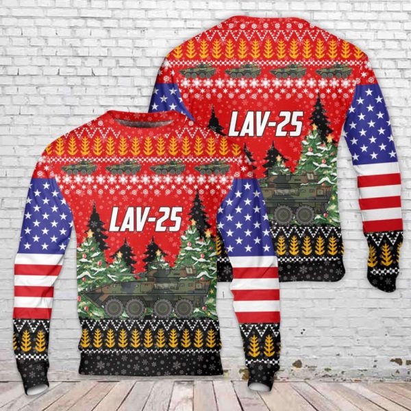 U.S. Marine Corps Light Armored Vehicle LAV-25 Christmas Sweater 3D Gift For Christmas