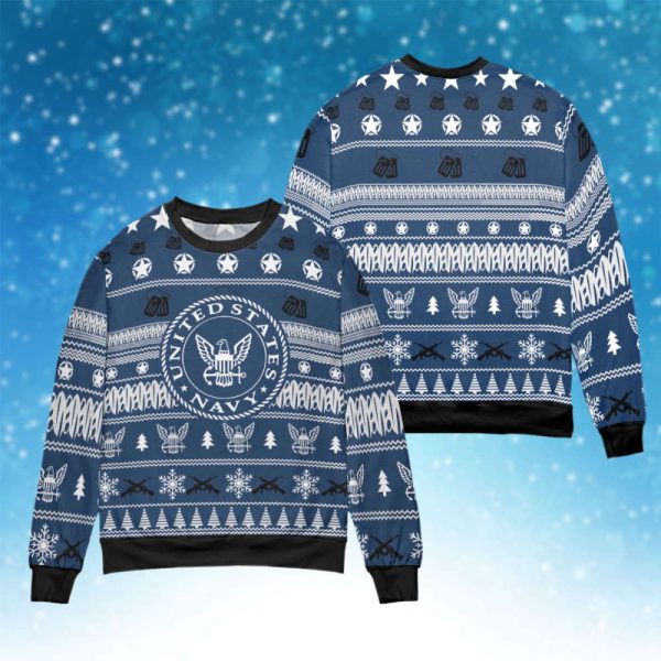 Get Festive with U S Navy Blue Ugly Sweater – Perfect Christmas Gift!