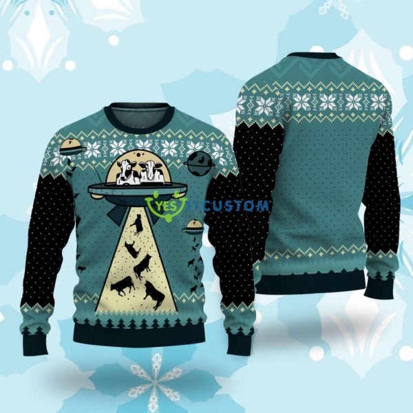 UFO ALien Cow Abduction Ugly Christmas Sweater