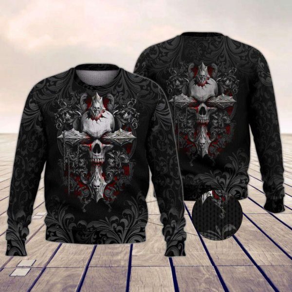 Unique Cross Inside My Skull Ugly Christmas Sweater – All Over Print Sweatshirt