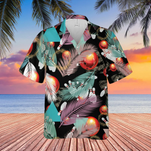 Vibrant 3D Bowling Leaf Hawaiian Shirt…