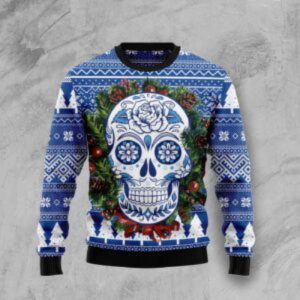 Vibrant Sugar Skull Ugly Christmas Sweater…