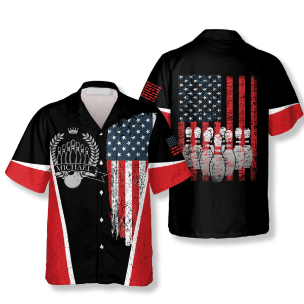 Vintage American Flag Emblem Custom Bowling Hawaiian Shirt