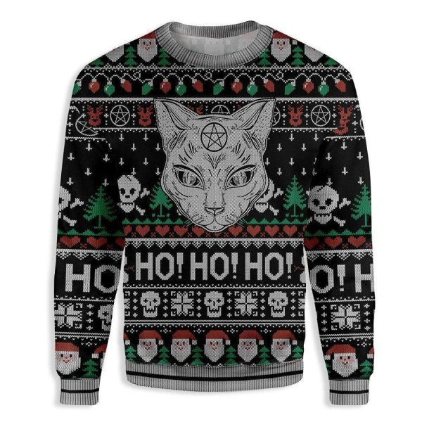 Wicca Black Cat Ho Ho Ho Ugly Christmas Sweater, All Over Print Sweatshirt