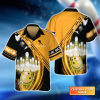 Strike in Style: Yellow Bowling Ball Hawaiian Shirt for Gift Team in Motion with Pins