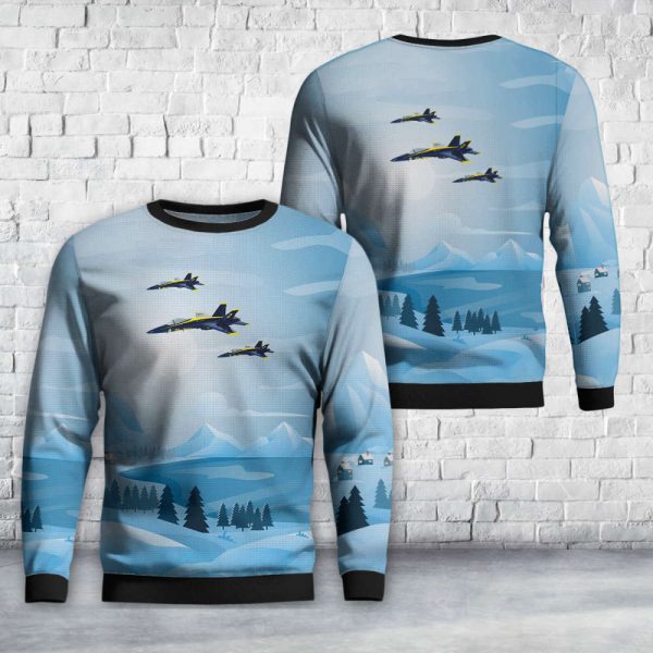 Get Festive with Stylish US Navy Blue Angels #2 F A-18C Christmas Sweater