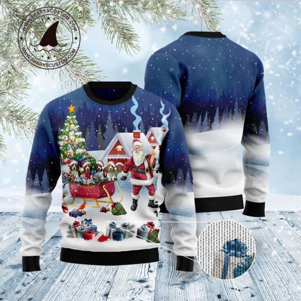 Beagle Santa Sled D1311 Ugly Christmas Sweater, Noel Malalan Signature
