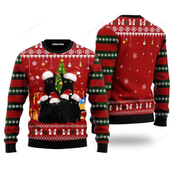 Black Cat Family Christmas Ugly Christmas Sweater, Gift for cat lover