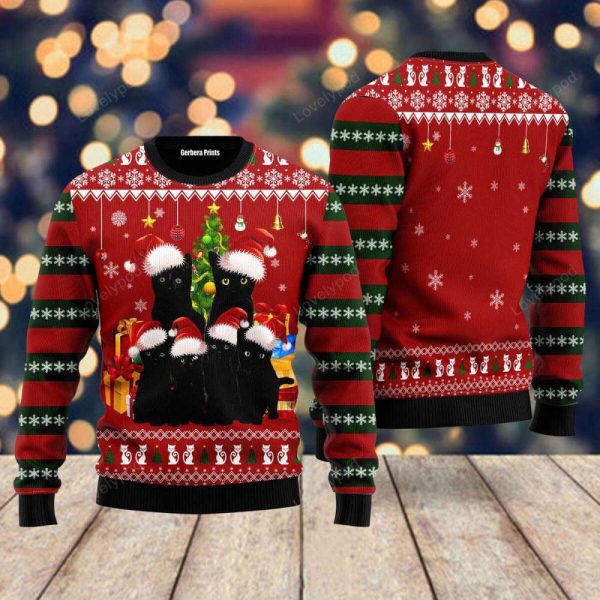 Black Cat Family Christmas Ugly Christmas Sweater, Gift for cat lover