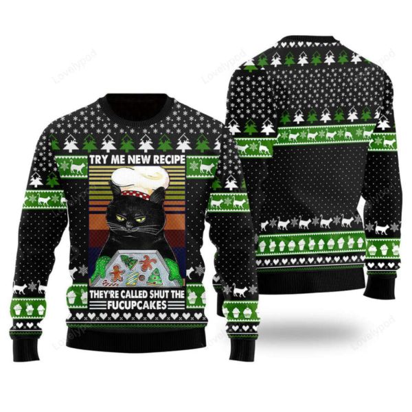 Cat Bakes Fucupcakes Funny Ugly Christmas Sweater Gift For Christmas