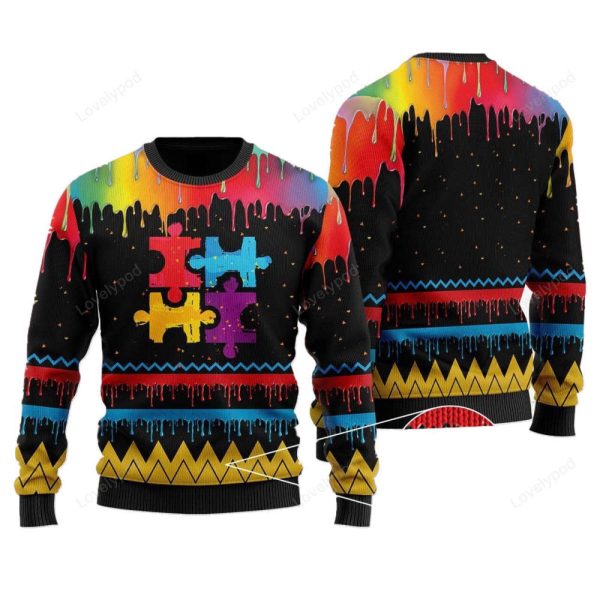 Autism Awareness Colorful Water 3D Ugly Christmas Sweater – Christmas Gift