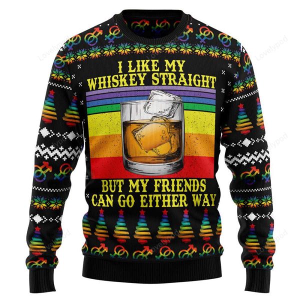 LGBT Whiskey Straight Ugly Christmas Sweater for men and women