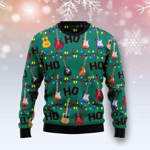 Hohoho Ugly Christmas Sweater: Electric Guitar Design for Christmas