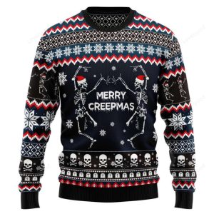 Skeleton Merry Creepmas Ugly Christmas Sweater,…